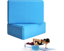 Yogablok - 2 stuks - Goede ondersteuning - Latexvrij - EVA-schuim - Hoge dichtheid - Zacht antislipoppervlak - Geschikt voor yoga, pilates, meditatie, evenwichtsoefeningen - Blauw