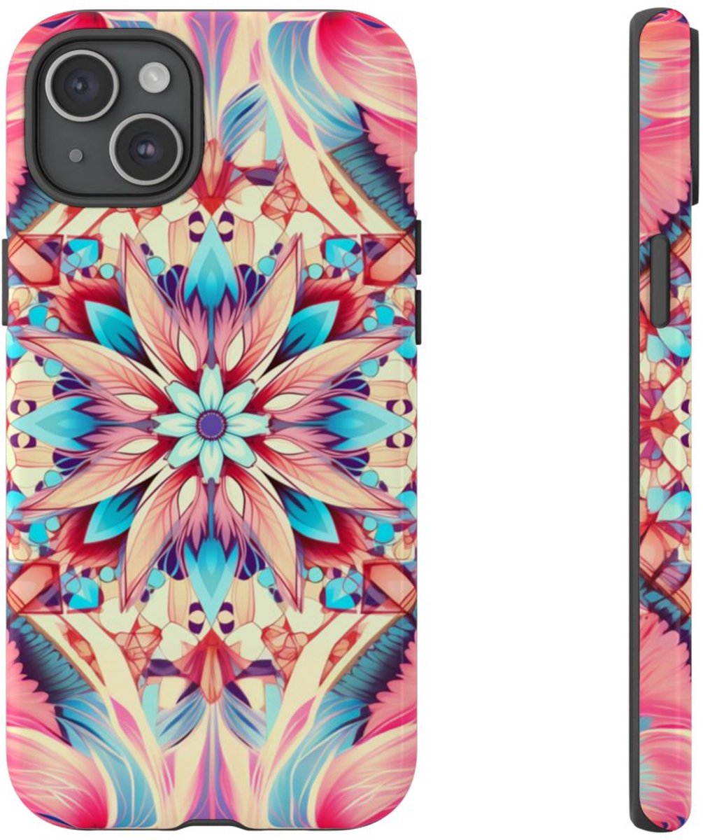 Kleurrijk Mandala Bloemenpatroon – Telefoonhoesje Geschikt voor iPhone 15 Plus