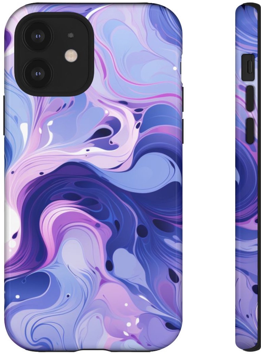 Paarse en Blauwe Abstracte Krullen – Telefoonhoesje Geschikt voor iPhone 12