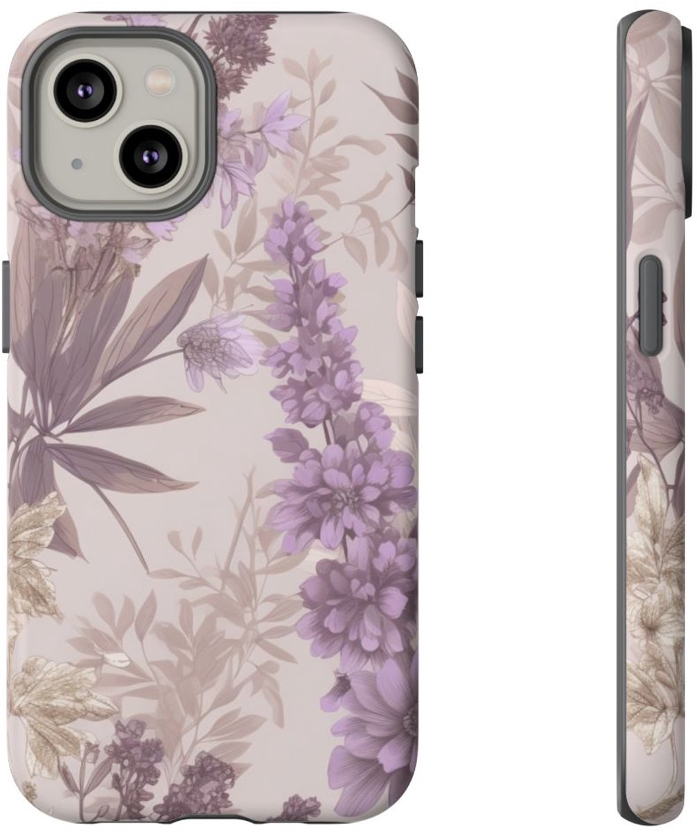 Lila Bloemenpatroon met Matte Afwerking – Telefoonhoesje Geschikt voor iPhone 14