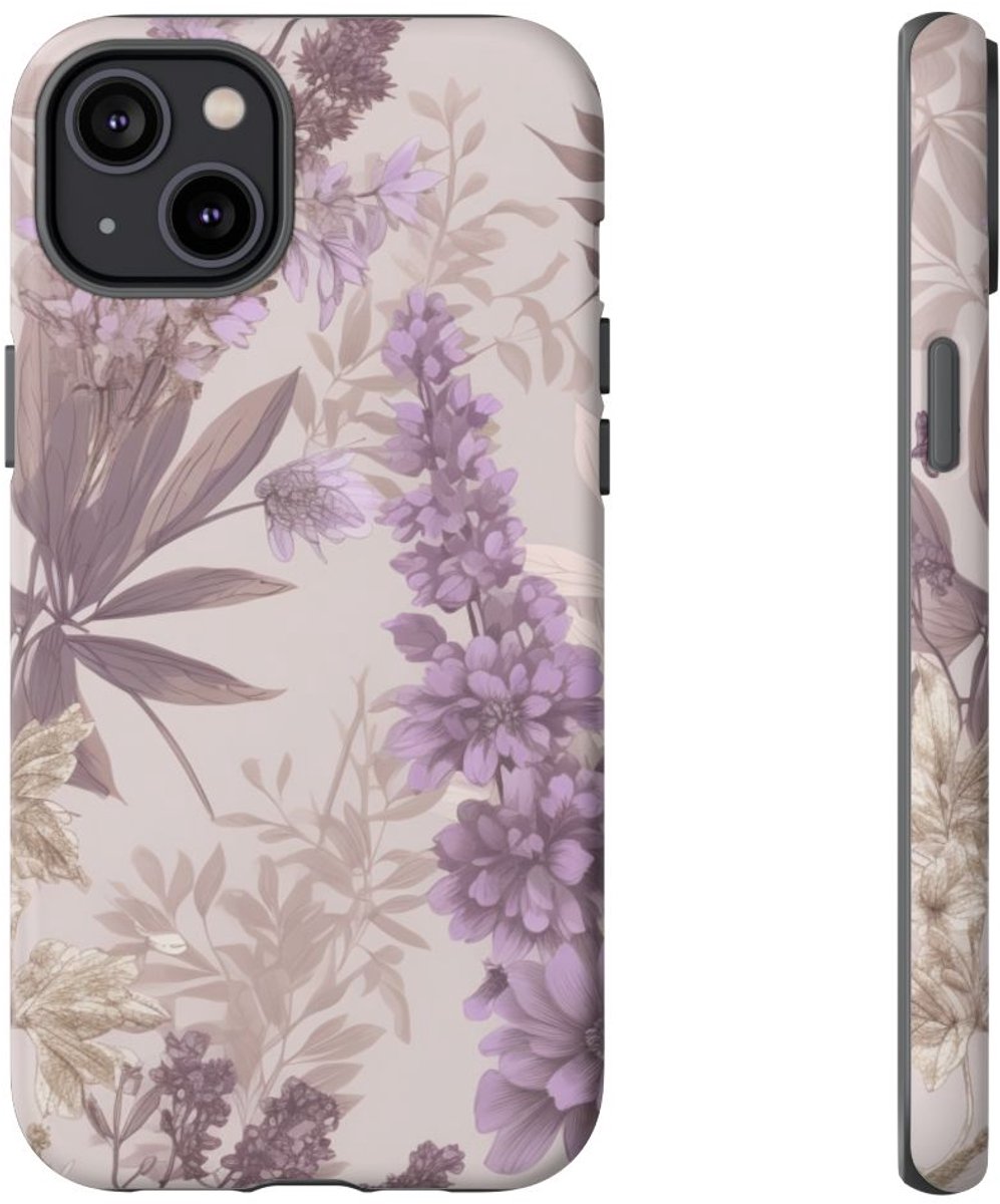Lila Bloemenpatroon met Matte Afwerking – Telefoonhoesje Geschikt voor iPhone 14 Plus
