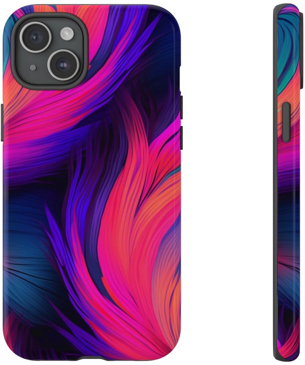 Levendige Neon Abstracte Stroom – Telefoonhoesje Geschikt voor iPhone 15 Plus