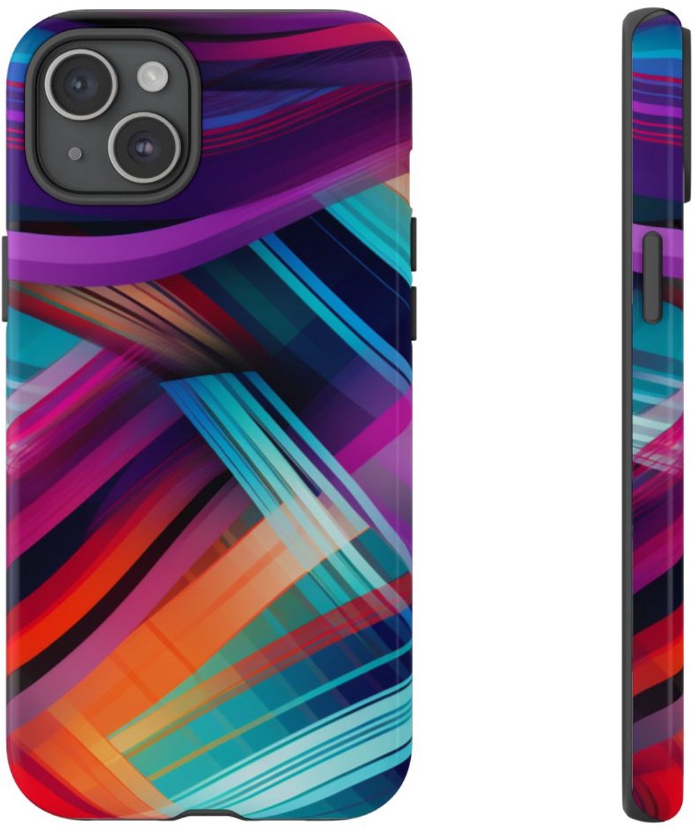 Vrolijk Abstract Gekleurd Golfpatroon – Telefoonhoesje Geschikt voor iPhone 15 Plus