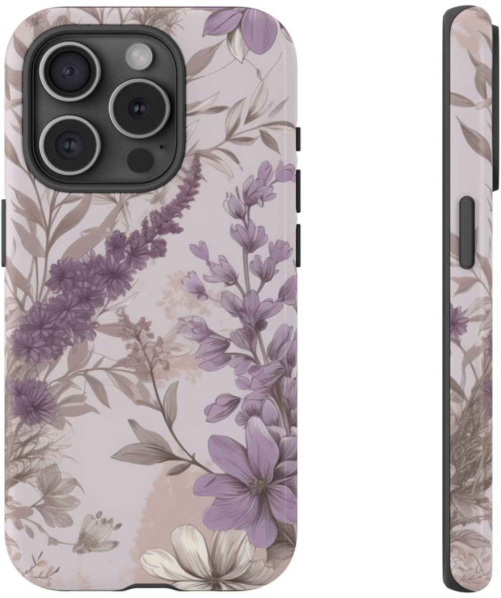 Lavendel Bloemenpatroon – Telefoonhoesje Geschikt voor iPhone 15 Pro