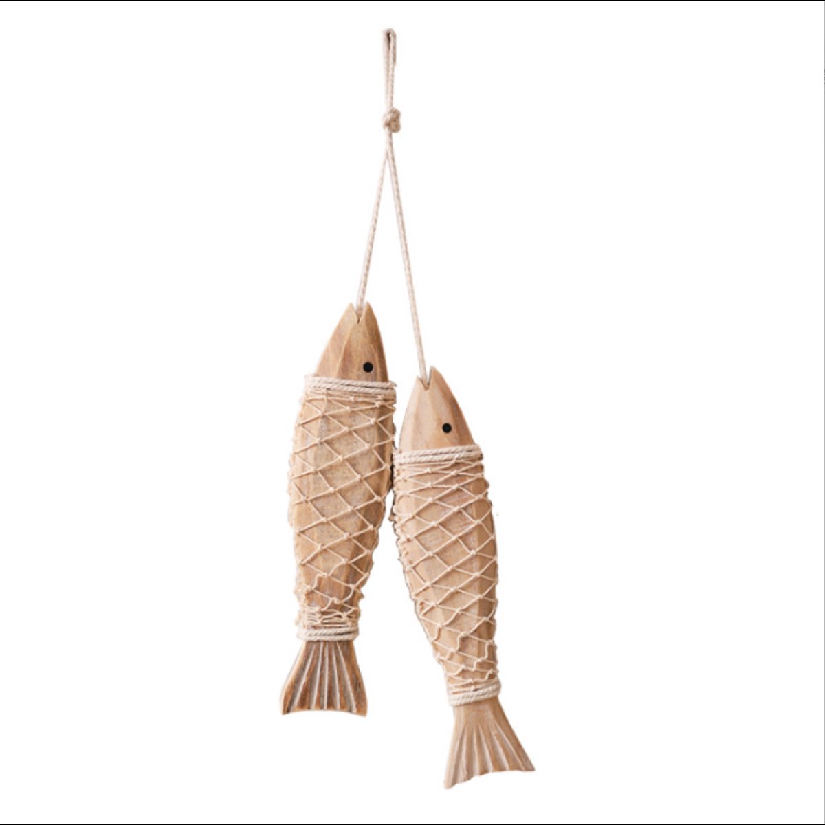 2 stuks Houten Vis Decoratie met Koord – Maritieme Hanger voor Thuis, Tuin, Patio & Balkon