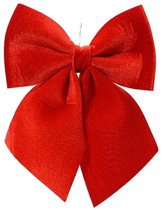Pendentif nœud de Noël Decoris - rouge - polyester - brillant - 24 cm - décoration de Noël - décoration de sapin de Noël