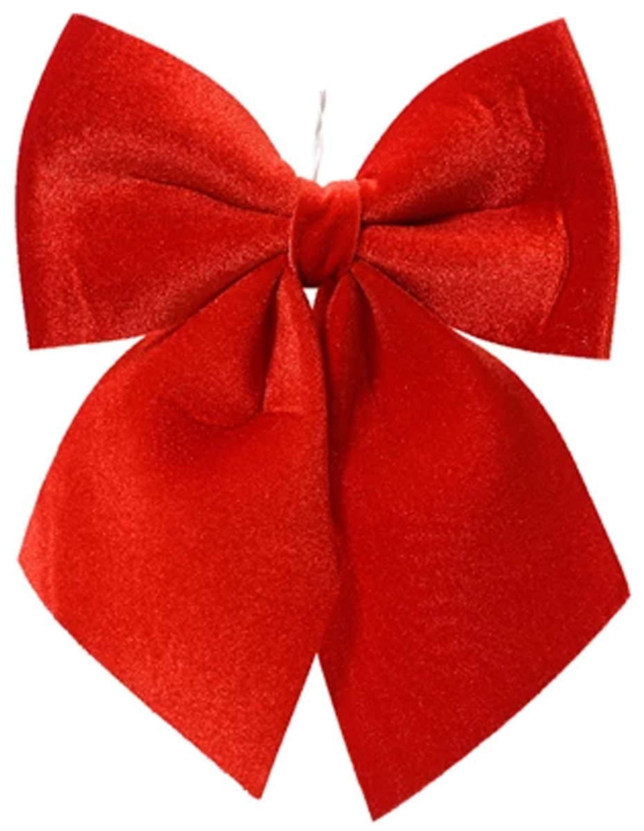 Decoris Kersthanger strik - rood - polyester - glanzend - 24 cm - Kerstornament - kerstboomversiering