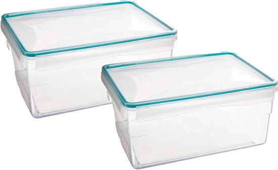 Boîte de conservation 5Five TRITON - 2x - Couvercle avec clips latéraux - Plastique - Hermétique - 25 x 18 x 12 cm - 3700 ml - Transparent/Bleu