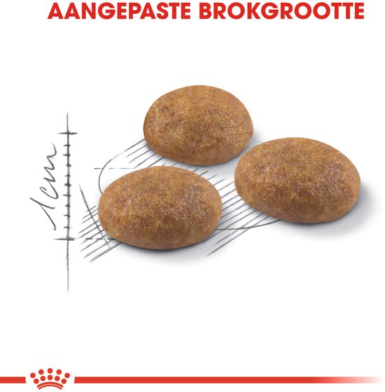 Drie ronde, bruine brokken kattenvoer met schaalverdeling van 1 cm.