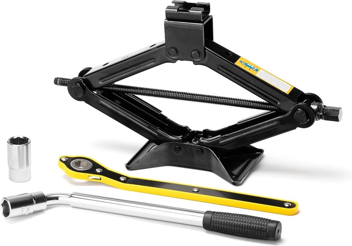 WNHB® Autokrik met schaarkrik en wielkruis - compacte krik voor auto - inclusief wielsleutel - ideaal voor werkplaats en hobby