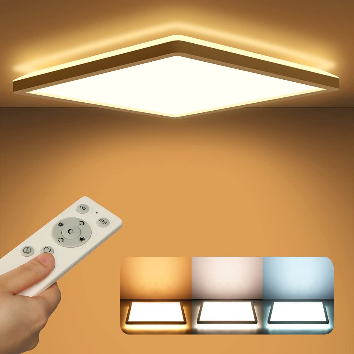 Epochglo LED Plafondlamp Vierkant - 30cm - 24W 2400lm 3000K-6000K - Dimbaar met Afstandsbediening - Backlight & Geheugenfunctie - IP44 Badkamer - Wit