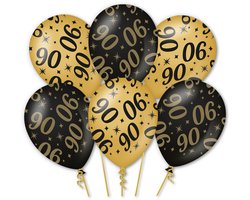 Q2P - 90 jaar Ballonnen - Zwart & Goud - Helium Geschikt – 90e Verjaardag Versiering - 6 Stuks