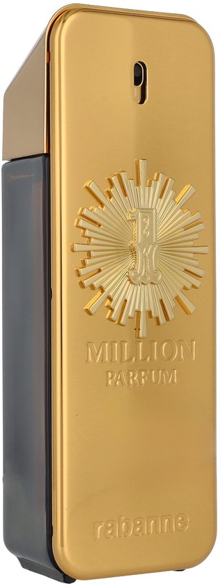 Gouden Paco Rabanne 1 Million Parfum fles met een donkergrijs glazen zijkant.