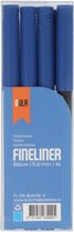 Verpakking met vier blauwe DULA Fineliners, elk met een blauwe dop en zwarte body.