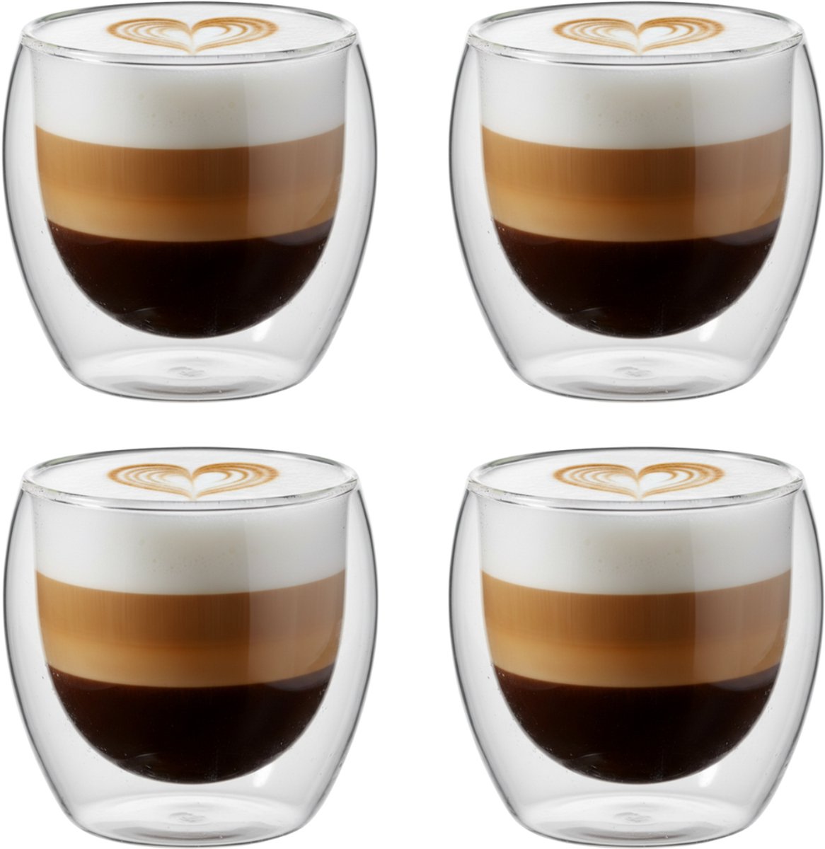 Bol.com Betrahan Handgeblazen Dubbelwandige Glazen - 250ML Set van 4 - Koffieglazen - Theeglazen - Cappuccino Glazen aanbieding