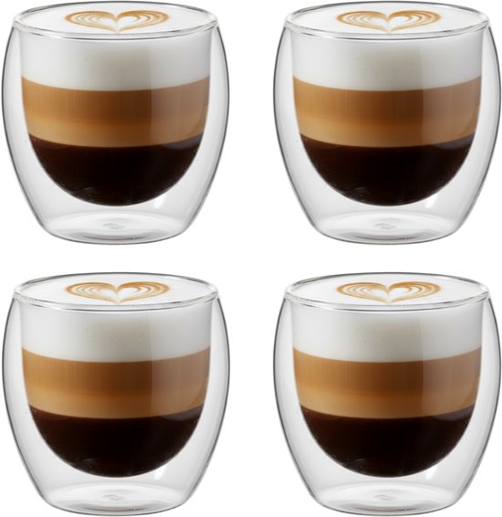 Verres à double paroi soufflés à la bouche Betrahan - 250ML lot de 4 - Verres à café - Verres à thé