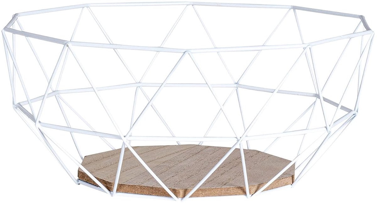 Moderne open fruitmand - trendy design - 1 stuk - wit - metaal en MDF