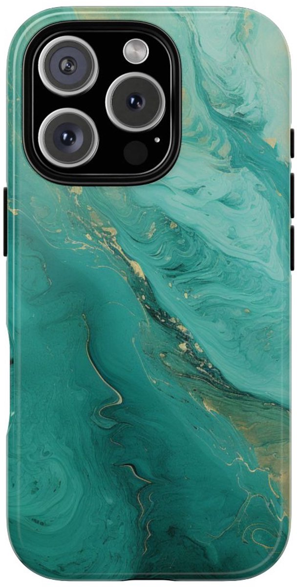 Turquoise Abstracte Vloeibare Kunst – Telefoonhoesje Geschikt voor iPhone 16 Pro