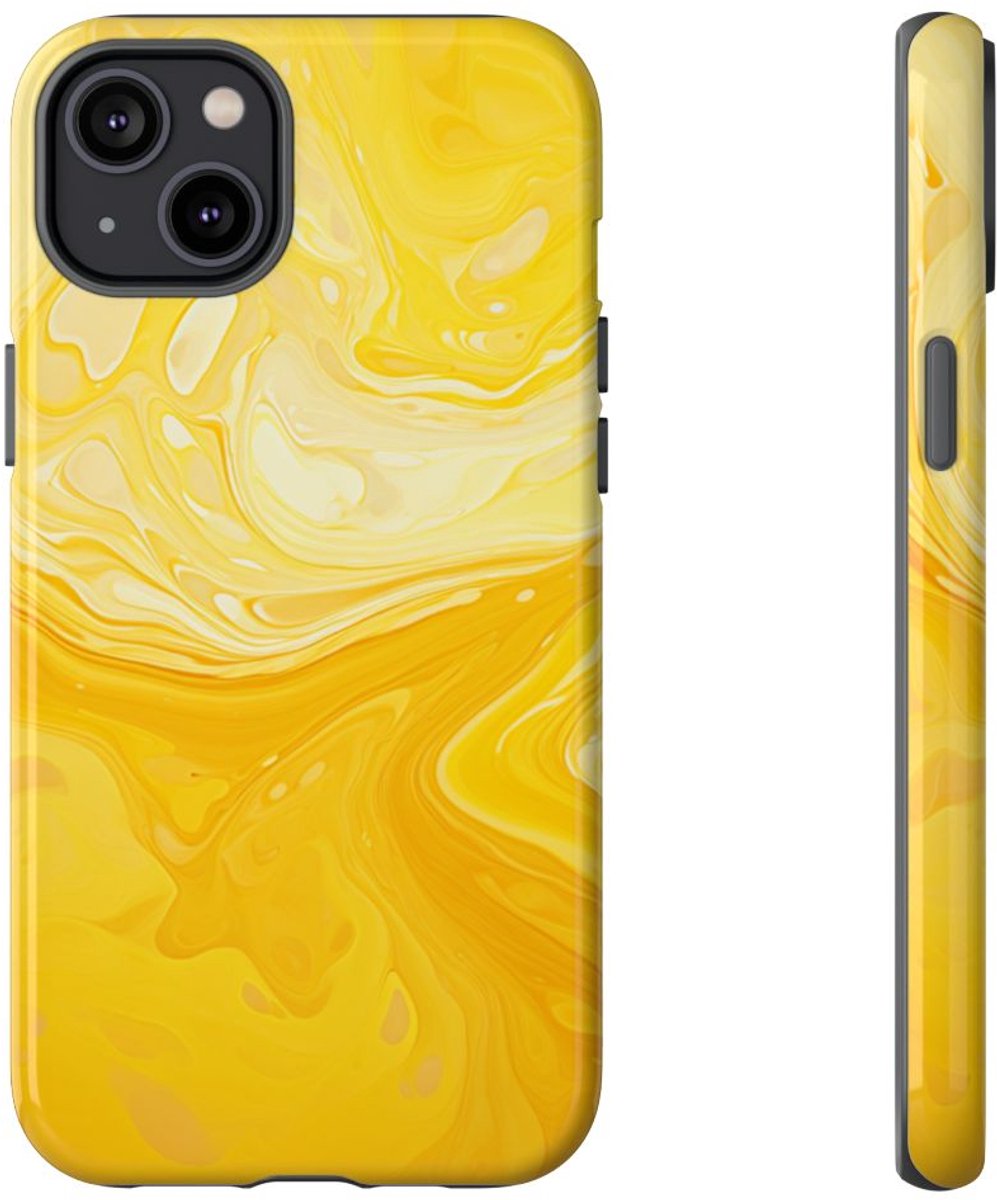 Gouden Gele Abstracte Krullen – Telefoonhoesje Geschikt voor iPhone 14 Plus