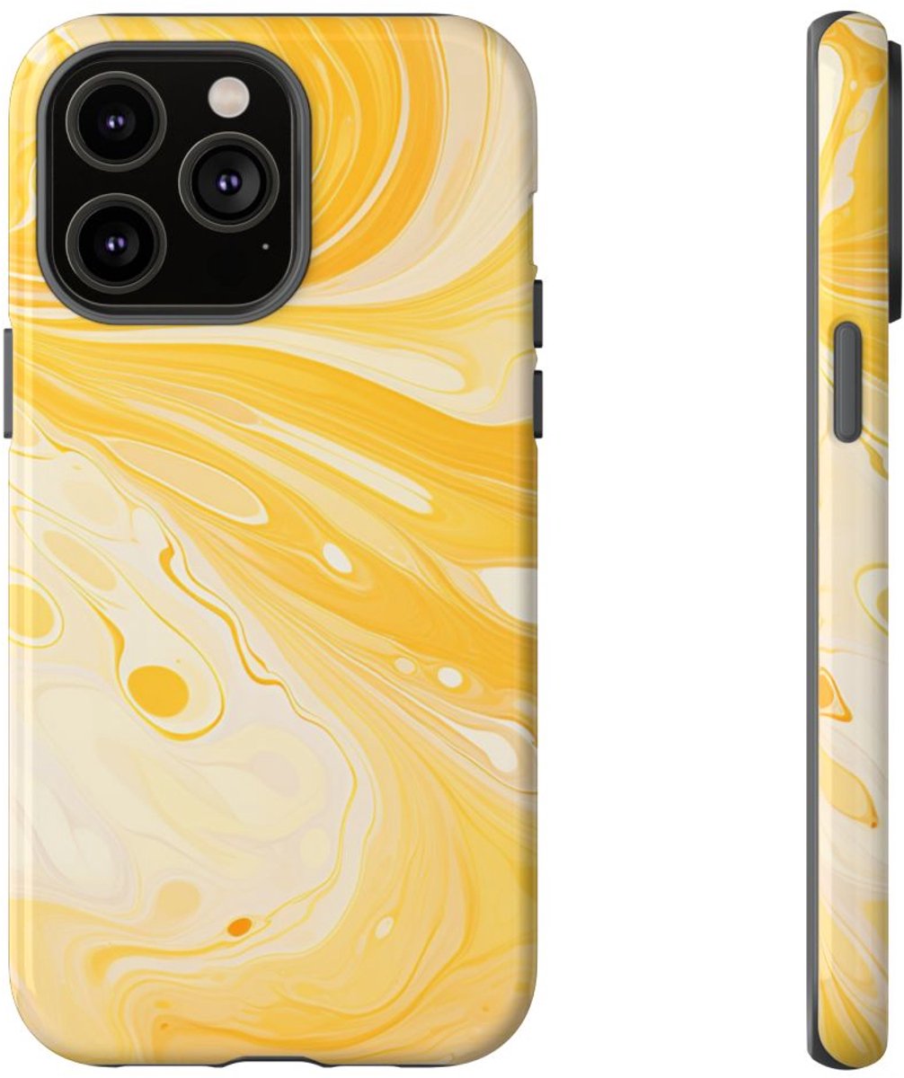 Goudgele Suminagashi Marmer Abstract – Telefoonhoesje Geschikt voor iPhone 14 Pro Max