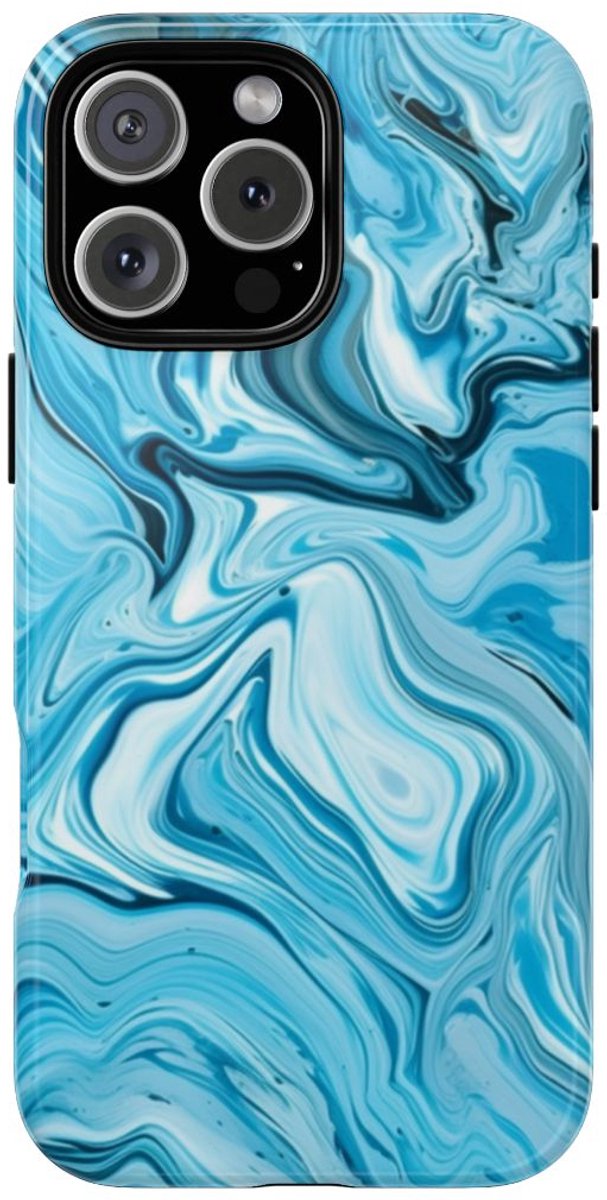 Blauw-Witte Marmeren Swirl Abstract – Telefoonhoesje Geschikt voor iPhone 16 Pro Max