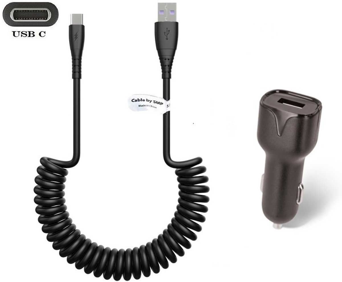 OneOne auto oplader + 0,4m standaard USB C spiraalkabel. 2.1A lader. Autolader adapter past op TomTom GO Expert Plus, GO Superior, GO Exclusive, GO Expert 7 Plus, GO Navigator, GO Superior, Go Classic, Go Camper Max / PP, Go Professional 2e Gen.