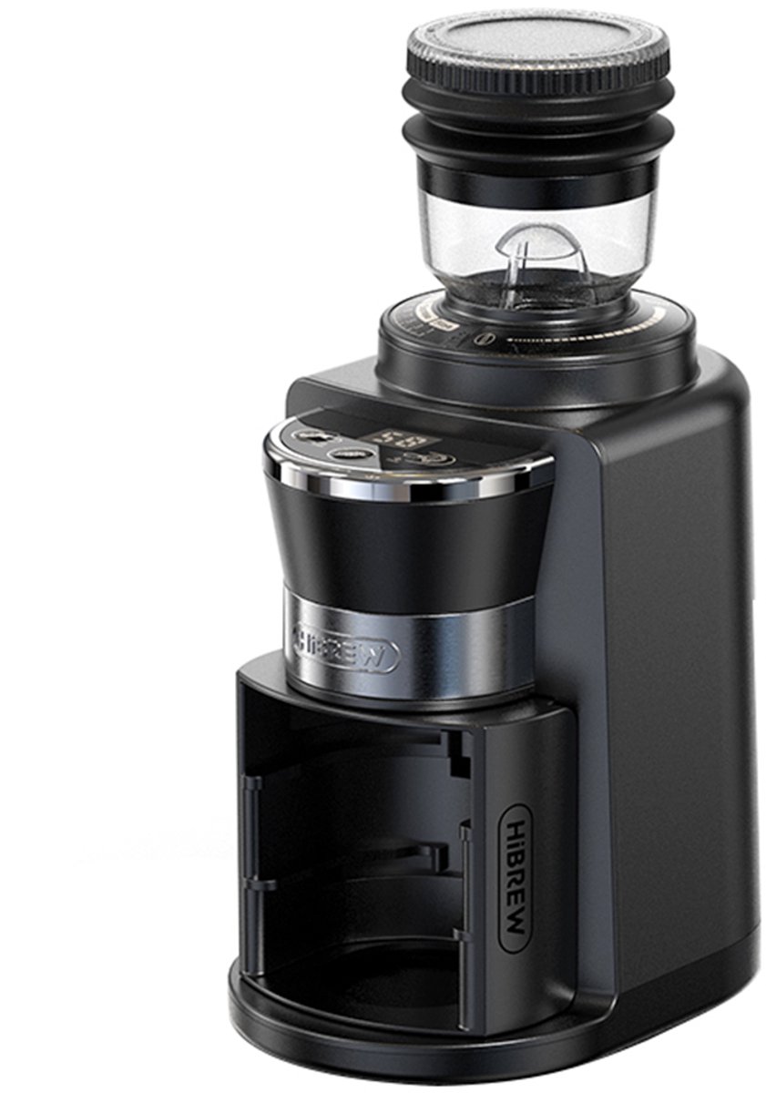 HiBREW G3A koffiemolen, 40 mm conische braam, luchtblazer, schaal met 31 versnellingen, geheugen- en antistatische functie, handmatig en automatisch, visuele bonenopslag Zwart