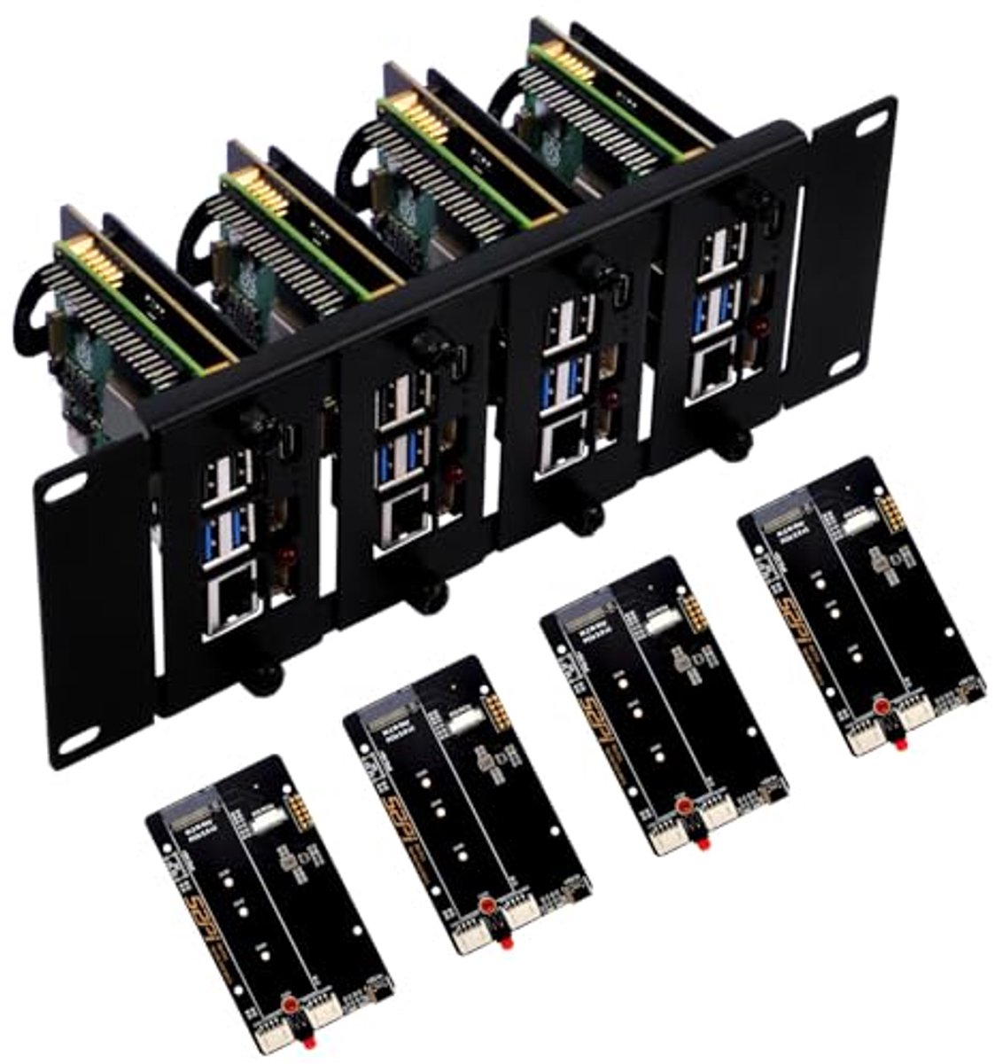 Image of 10 inch 2U Rackhouder voor Raspberry Pi met PCIe naar M.2 NVMe SSD-adapters