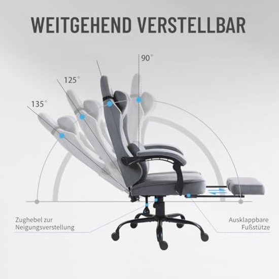 Ergonomische Gamingstoel met Voetensteun en Ademend Stof voor Optimale Comfort — afbeelding 2