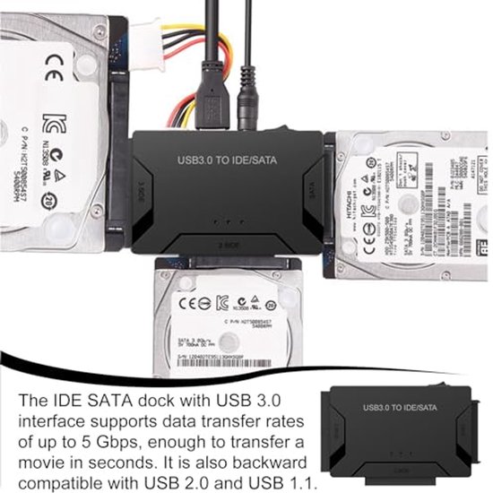 USB 3.0 naar SATA en IDE-adapter met stroomschakelaar voor harde schijven — afbeelding 5