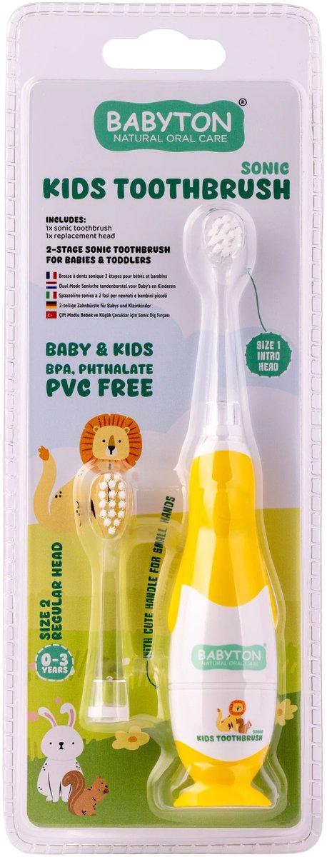 BABYTON - Sonic Tandenborstel - Eerste elektrische tandenborstel met lichttimer - Inclusief vervangborstel - Baby en kind
