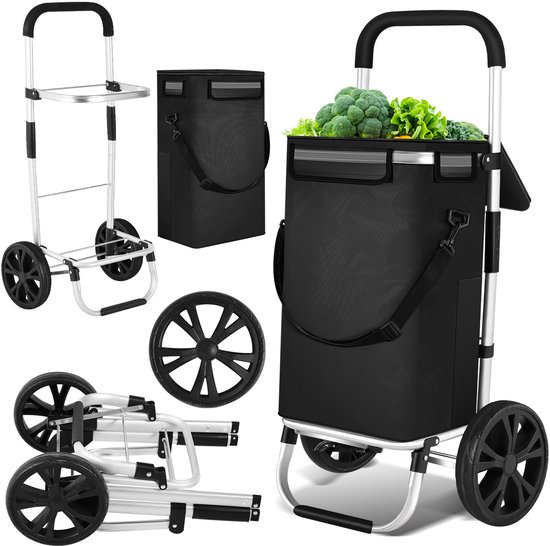 Boodschappentrolley met Wielen Opvouwbaar Afneembare Boodschappentas Boodschappenwagen 2.8KG
