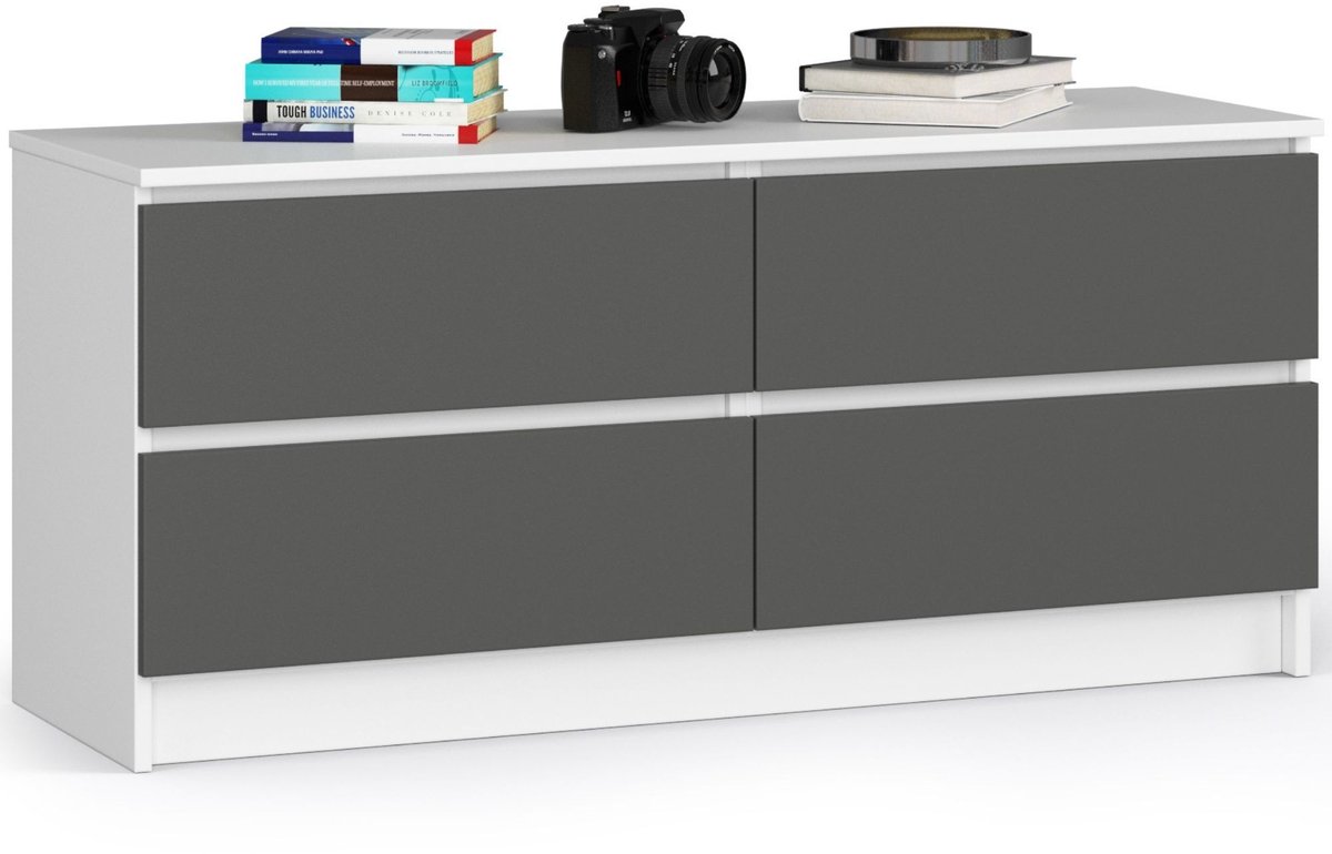 Akord Ladekast K120 met 4 Lades / AKORD Furniture Factory / Wit - Grafietgrijs / 120 x 55 x 40 cm