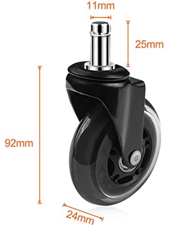 Rubber Bureaustoelwielen 5 Stuks 11 mm x 22 mm - 360 Graden Draaibaar voor Gamingstoelen — afbeelding 3