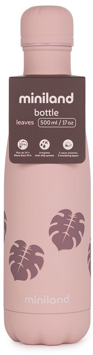 Miniland Thermos Fles 0.5L Roze Bladeren - RVS