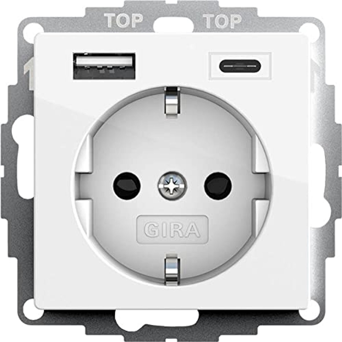 Schuko-stopcontact met USB-poort en aanraakbeveiliging - Dubbel type A en C, Glanzend Wit