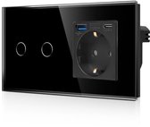 Lichtschakelaar met USB-stopcontact - Inbouwtype C & A 3,1A 20W - Touchbediening - Zwart