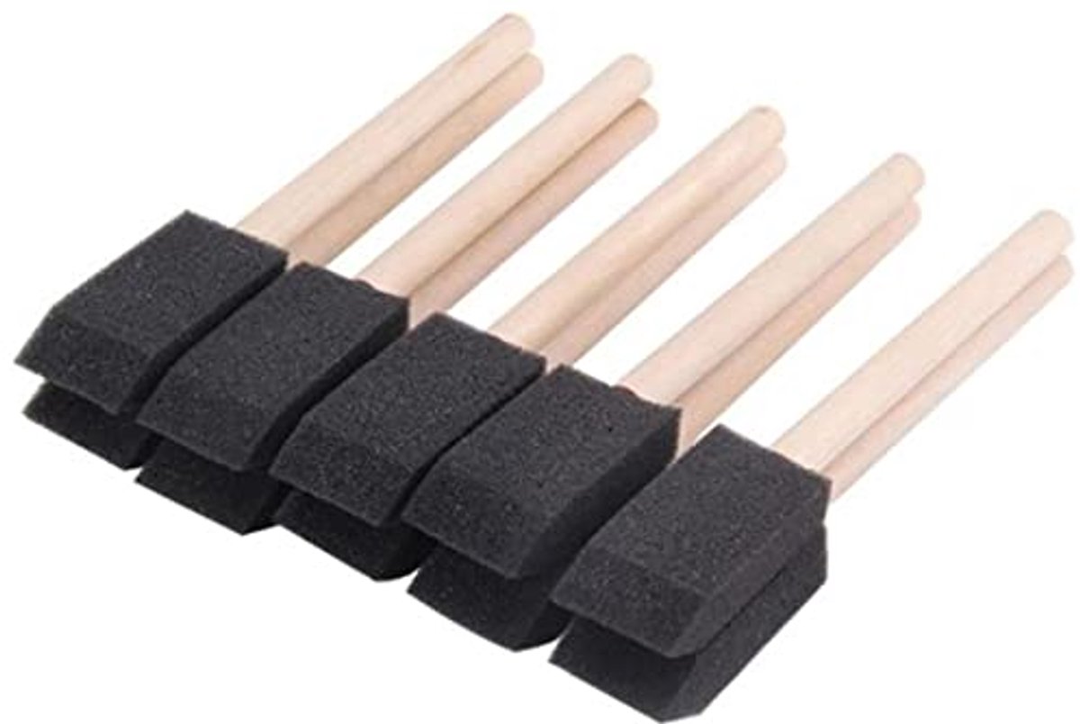 10 Stuks Schuimborstels met Houten Handgrepen voor Acryl Schilderen en Decoratie