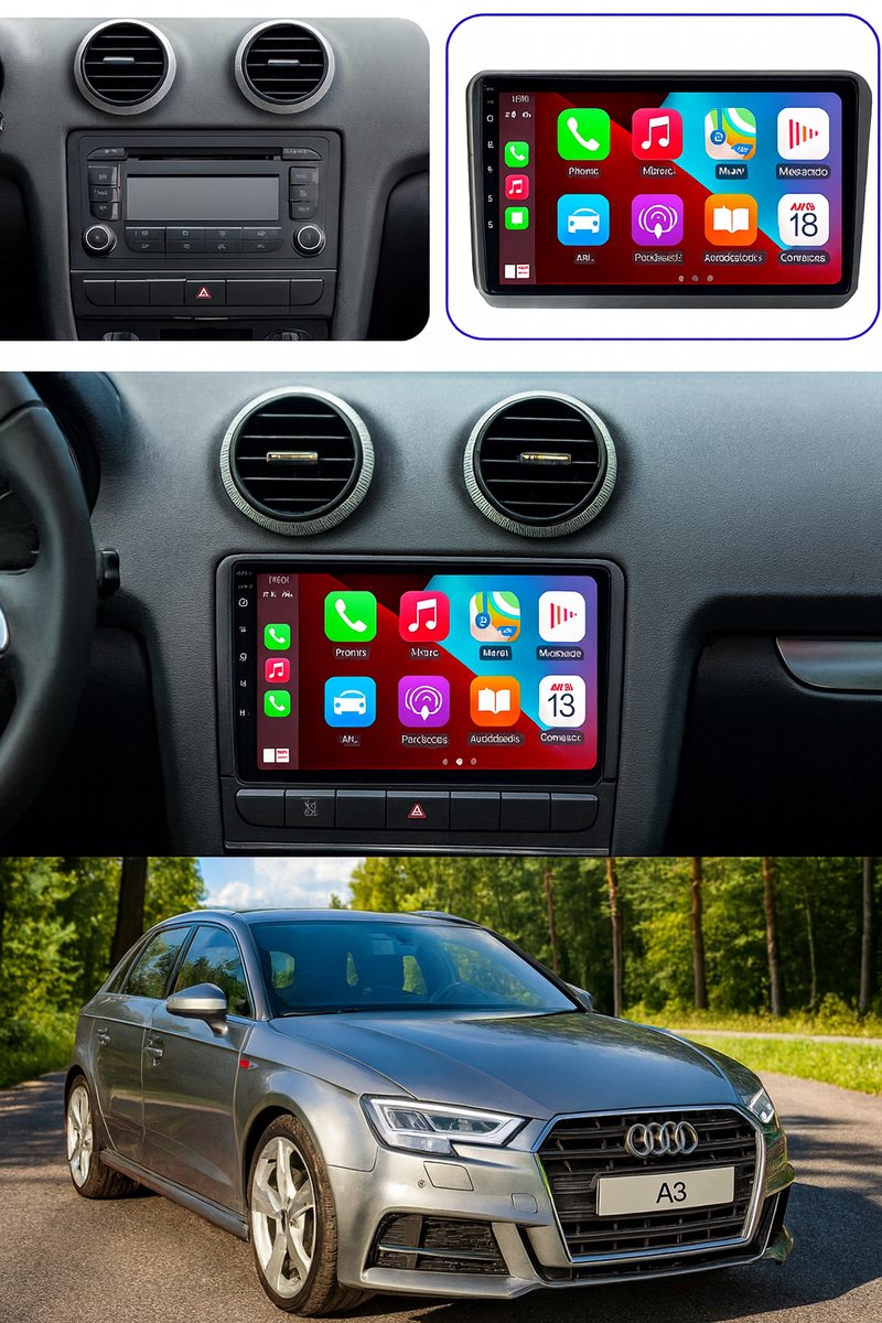 ADIVOX T2 9 inch geschikt voor Audi A3/S3/RS3 2007-2012 Android 15 CarPlay/Auto/Wifi/DSP/RDS/DAB+