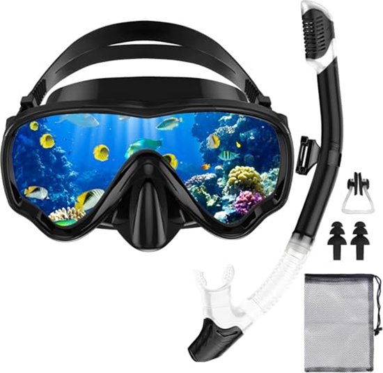 Ensemble de plongée adulte avec masque et tuba étanches et antibuée - masque de plongée en verre trempé