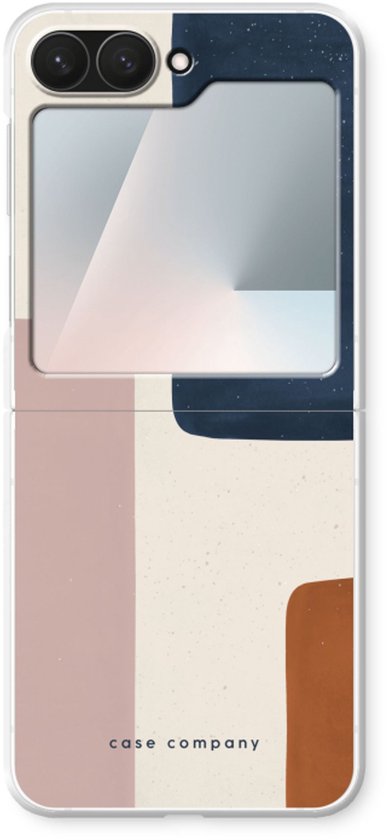 Samsung Galaxy Z Flip hoesje met abstract patroon in crème, roze, bruin en donkerblauw.