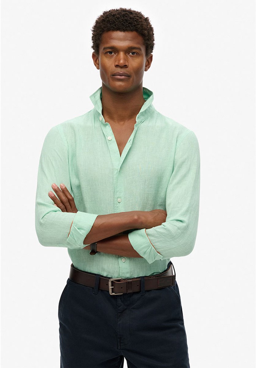 Superdry Linnen vakantie-overhemd met lange mouwen Heren Lange mouwen shirts Groen