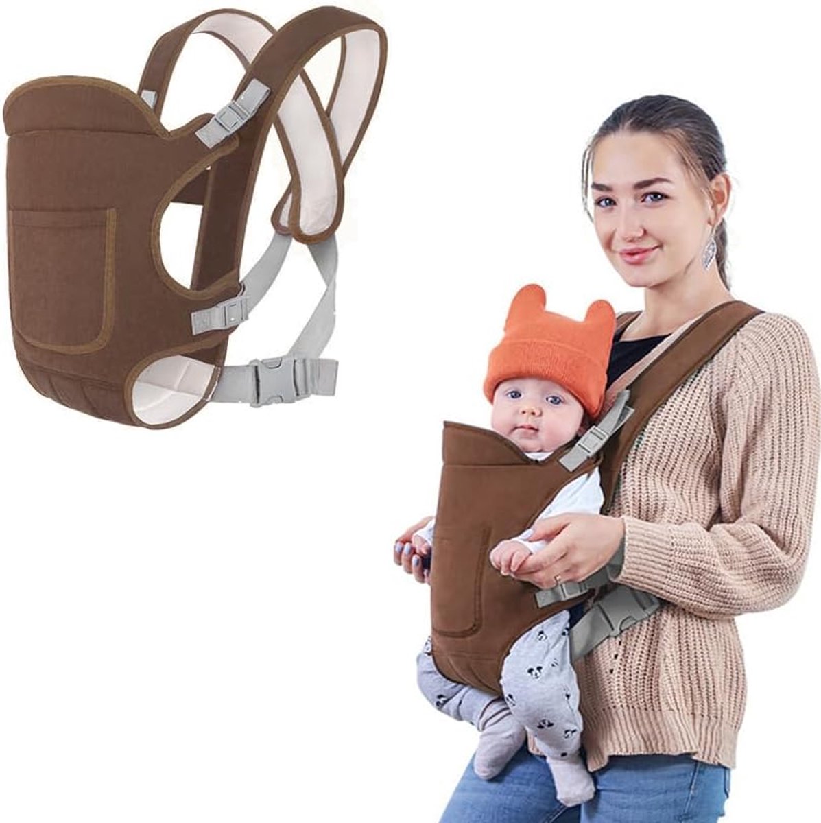 Image of 4-in-1 baby carrier - 4 draagposities - elastische draagdoek - eenvoudig te gebruiken en installeren - unisex - verstelbaar - multifunctionale rugzak - geschikt tot