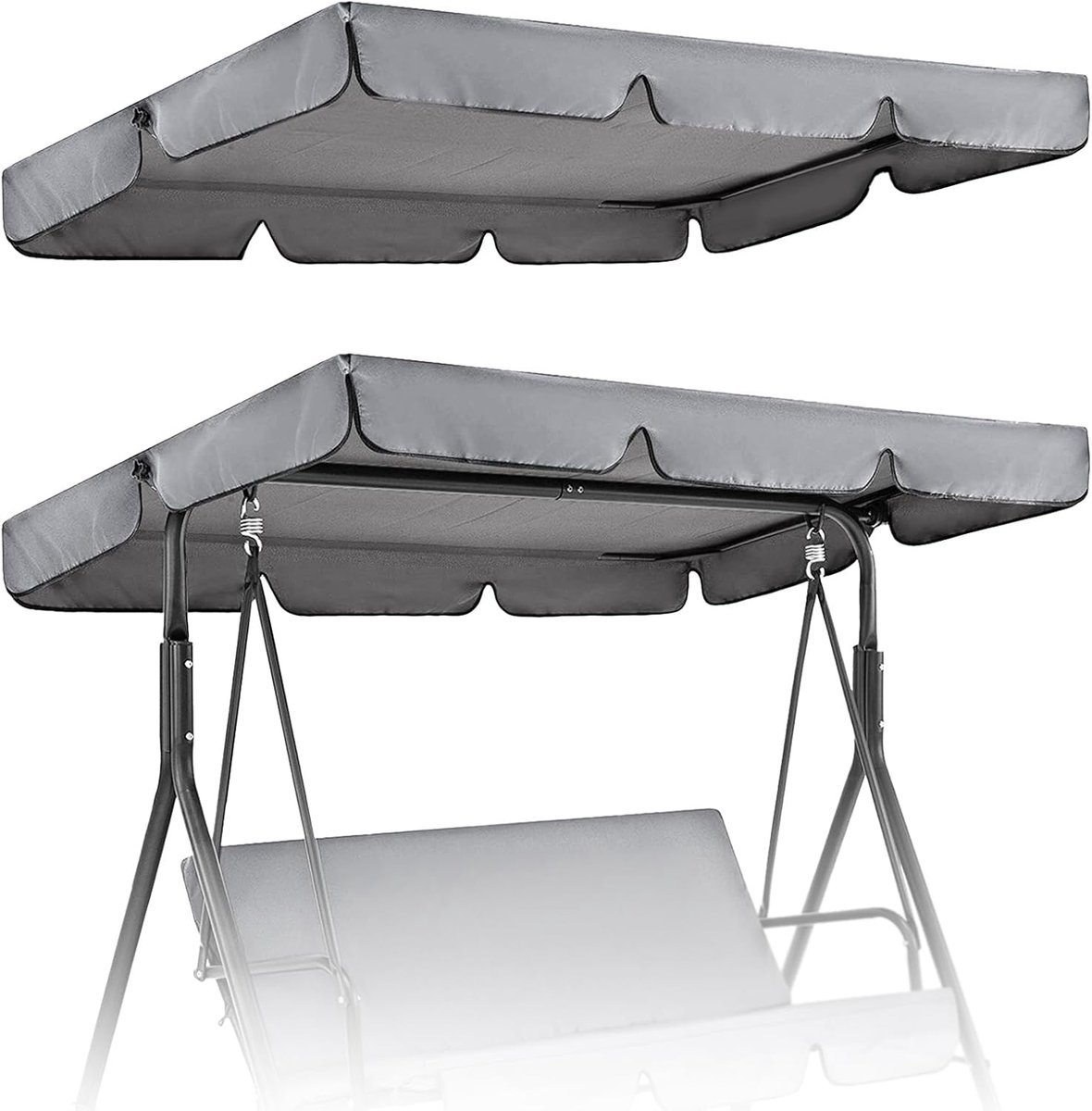 Canopy Cover voor Hollywood Swing - 195 x 125 cm - Tuin Vervangend Dak - 3 Zits Waterdicht - UV Bescherming - Grijs