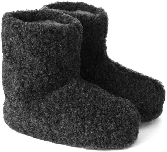 Texelse wollen sloffen hoog – Zwart – Skéépe – dames en heren – 100% schapenwol – warme pantoffels – 43 / 44