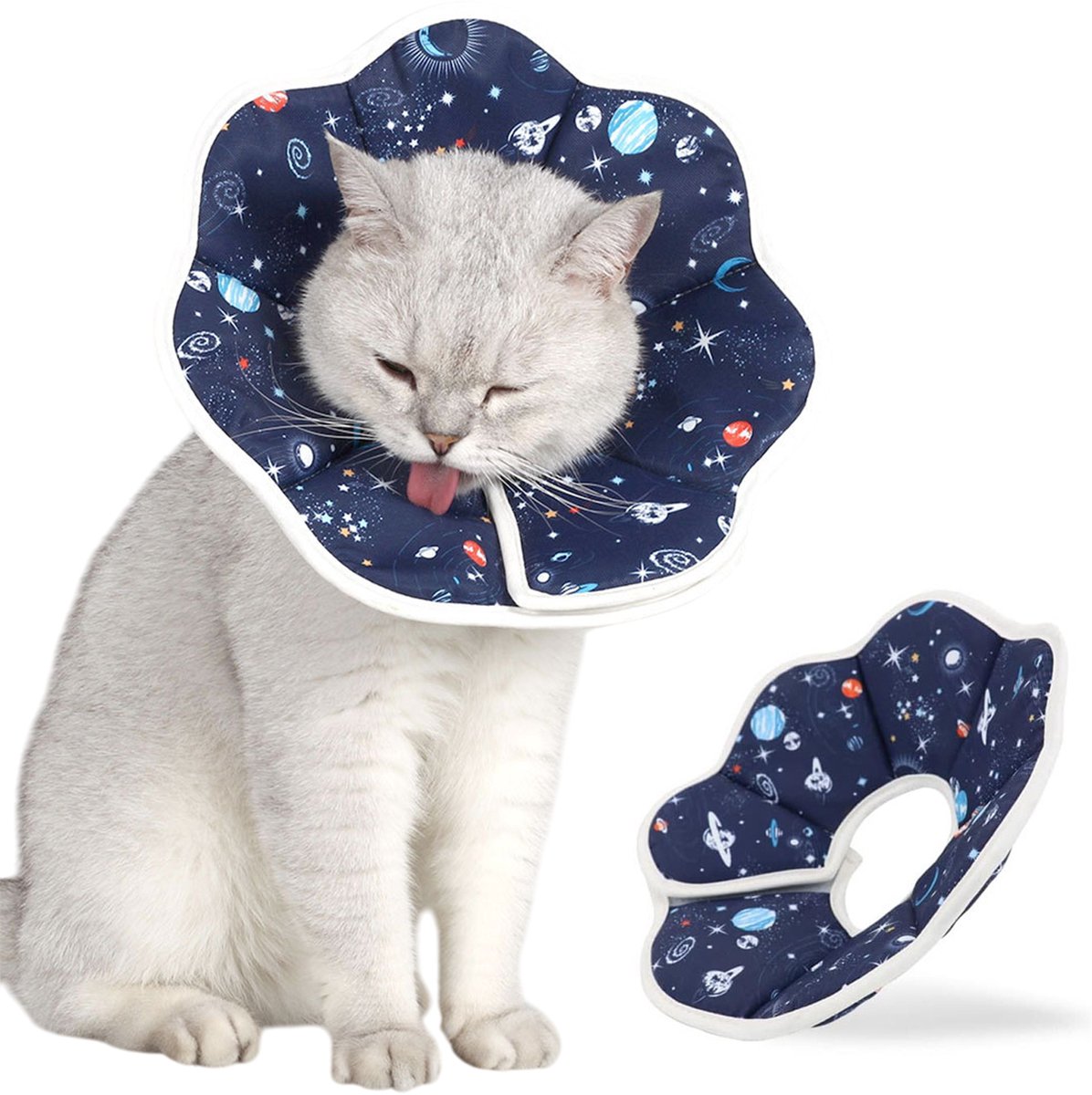 MAGICSHE Beschermkraag Kat - Verstelbare Kattenkap Voor Katten, Puppy's Na Een Operatie - Zachte Elizabethaanse Kattenkraag A-Blauw L