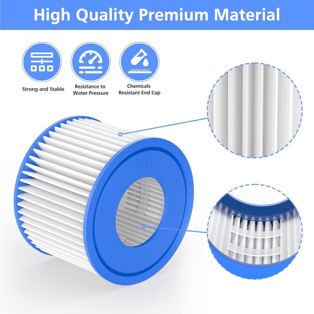 4 x Filter VI voor zwembad - geschikt voor Bestway Miami, Lay-Z-Spa Pool filter - Filterpatroon VI — afbeelding 3
