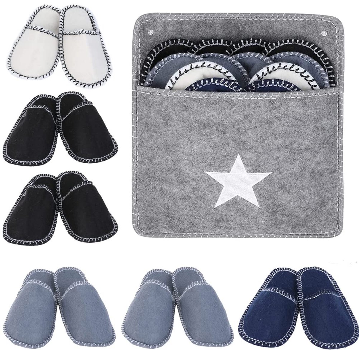 Guest Slippers Set Washable 6 Pairs Felt Guest Slippers for Guests with Storage Bag Home Guest Slippers for Felt Slippers for Family Spa Guest Hotel Travel 1 One