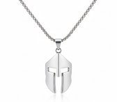 Chaîne à maillons argentée avec pendentif casque spartiate pour homme – chaîne en métal au look cool