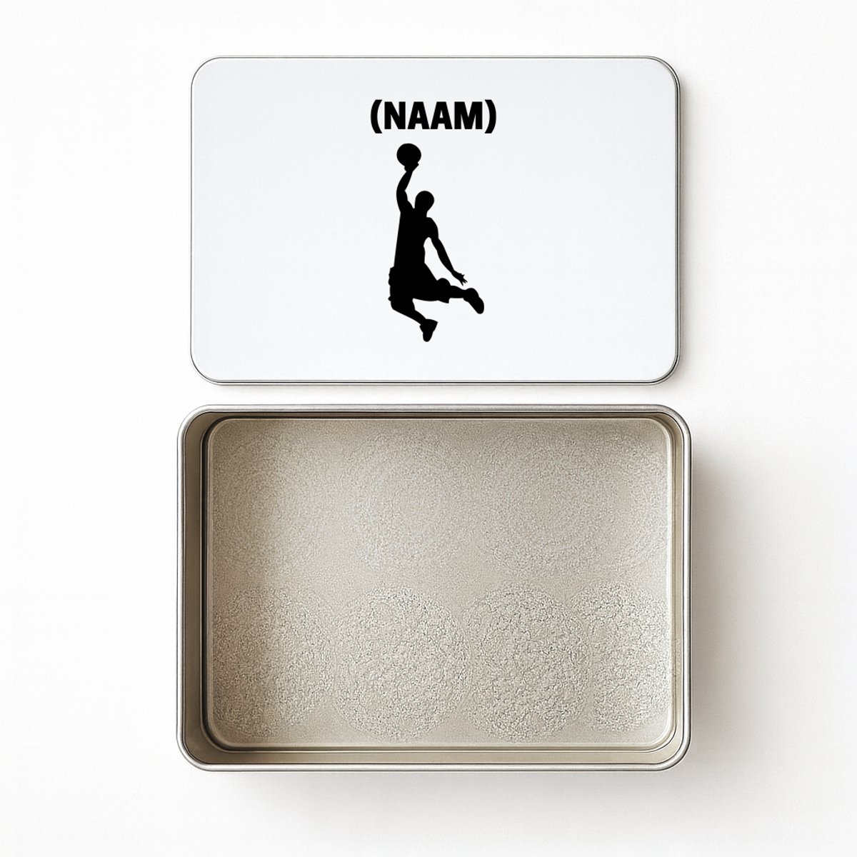 Hacebo® - Basketbal met eigen naam koektrommel rechthoekig - Basketbal - Basketballer - koekblik – koektrommels – bewaarblik - snoeptrommel - Sport - koek trommel - 20 x 13 CM